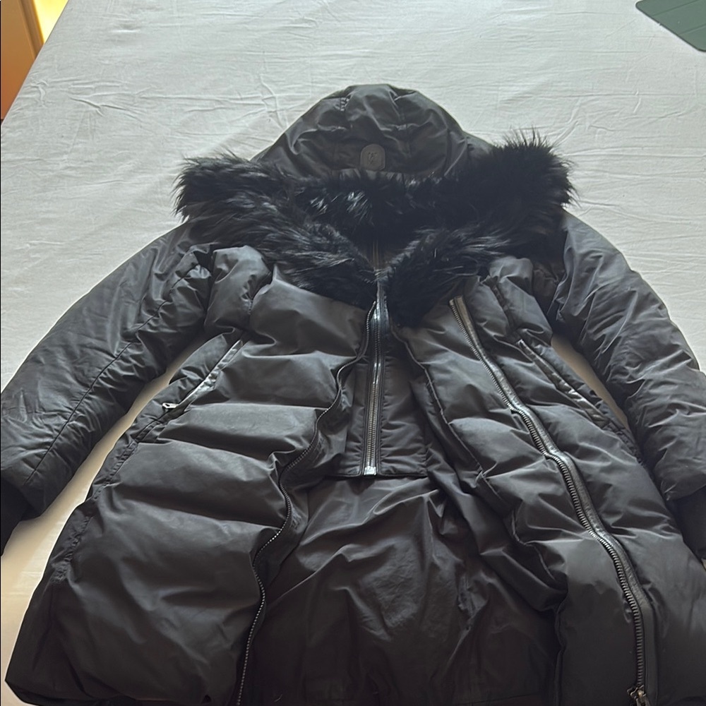 Mackage Black Puffer Jacket with Fur Trim
